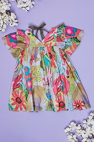 multi-colored mul abstract printed oversized boxy dress for girls