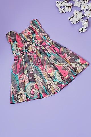 multi-colored mul floral leaf printed dress for girls