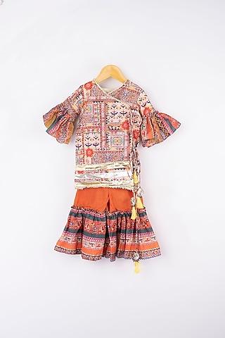 multi-colored mulmul silk & dola silk sharara set for girls