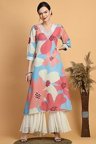 multi-colored muslin digital printed kurta set