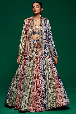 multi-colored muslin printed lehenga set