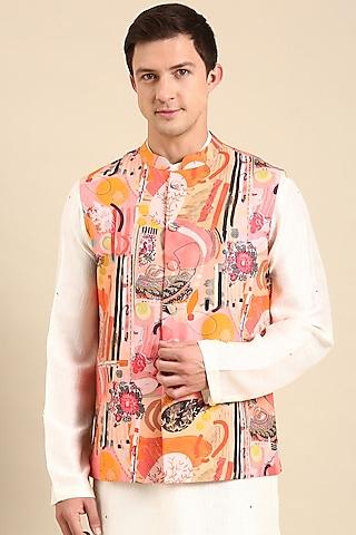 multi-colored muslin printed nehru jacket