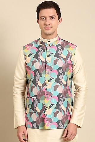 multi-colored muslin printed nehru jacket