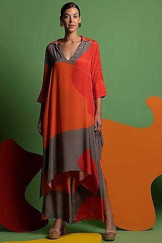 multi-colored natural crepe asymmetrical tunic set