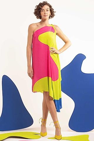 multi-colored natural crepe draped dress
