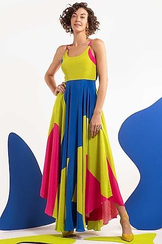multi-colored natural crepe maxi dress