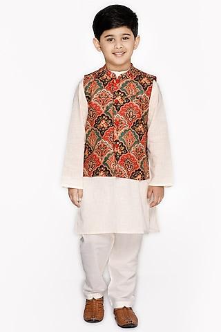 multi-colored nehru jacket with kurta set for boys