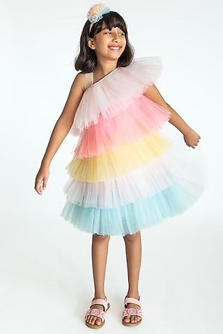 multi-colored net ruffled layered dress