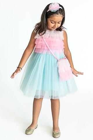 multi-colored net sequins hand embroidered ruffled dress for girls