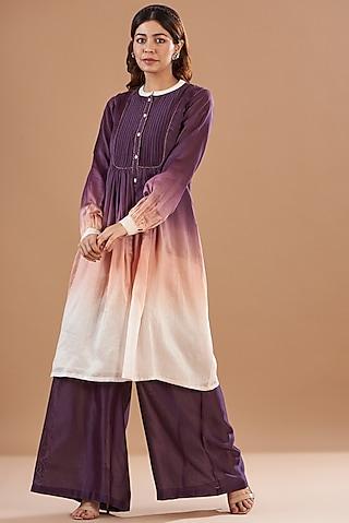 multi-colored ombre viscose chanderi embellished kurta set