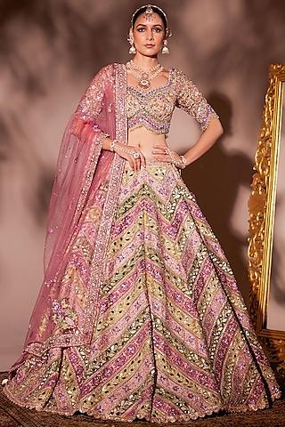 multi-colored organza & net sequins embroidered lehenga set