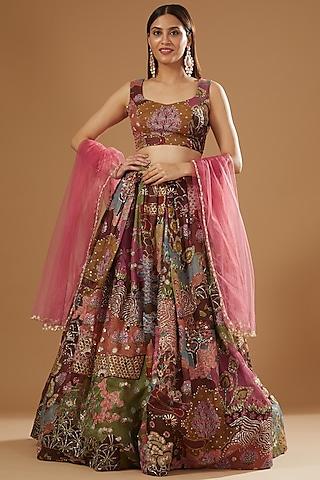 multi-colored organza embellished & printed lehenga set