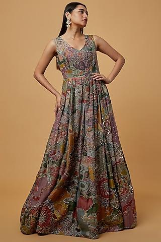 multi-colored organza embellished gown