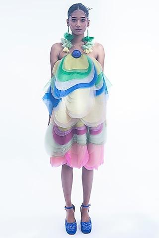 multi-colored organza layered mini dress