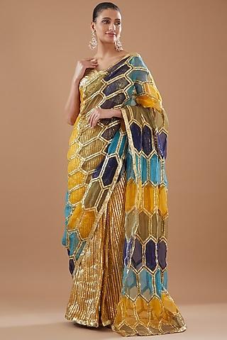 multi-colored organza pre-stitched saree set