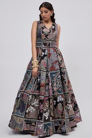 multi-colored organza printed & embellished gown