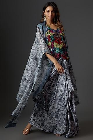 multi-colored organza printed cape set