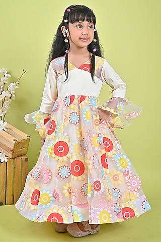 multi-colored organza printed dress for girls