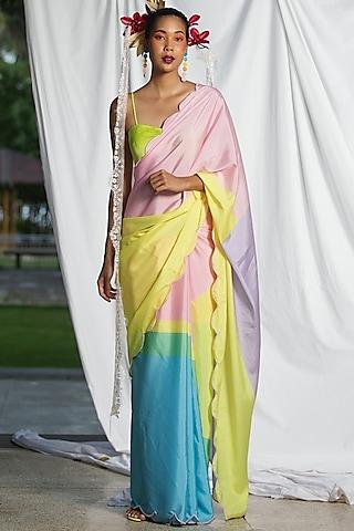 multi-colored organza silk scalloped saree set