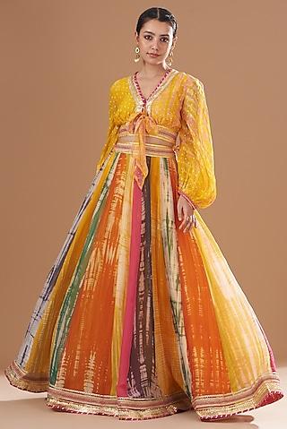 multi-colored organza tie-dyed lehenga set