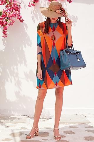 multi colored pleated polyester mini dress