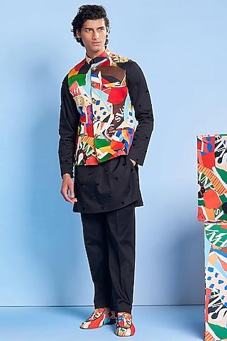 multi-colored polyester satin printed nehru jacket