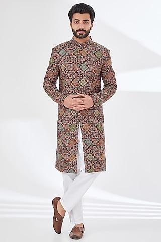 multi-colored polyester yarn printed & embroidered sherwani