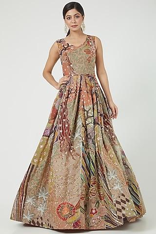 multi-colored printed & embellished gown