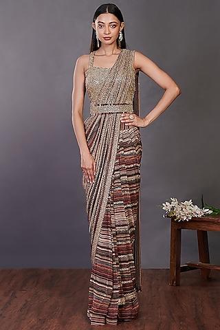 multi-colored printed & embroidered saree set