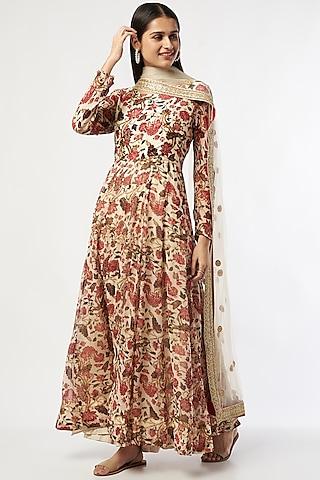 multi-colored printed anarkali set