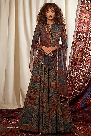 multi colored printed anarkali with dupatta