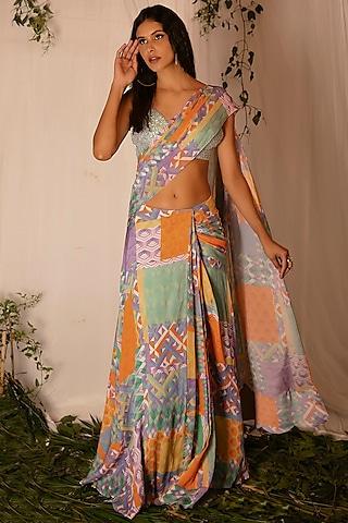 multi-colored printed draped saree