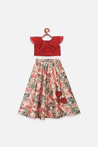 multi-colored printed flared lehenga set for girls