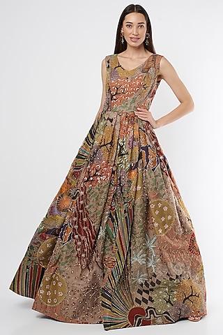 multi-colored printed gown