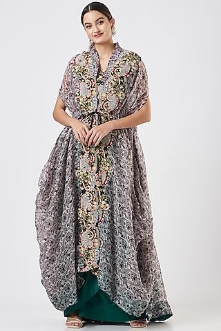 multi-colored printed kalidar kaftan cape set