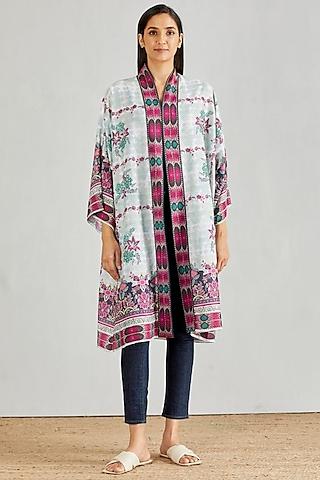 multi colored printed kimono cape