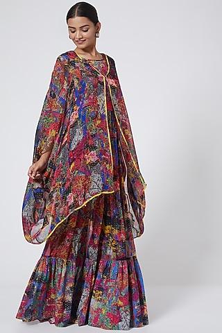 multi colored printed kimono cape