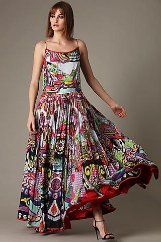 multi-colored printed maxi dress