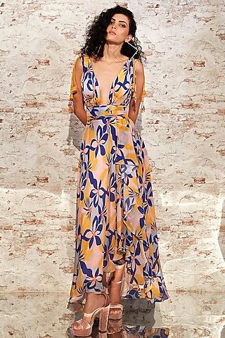 multi-colored printed maxi dress