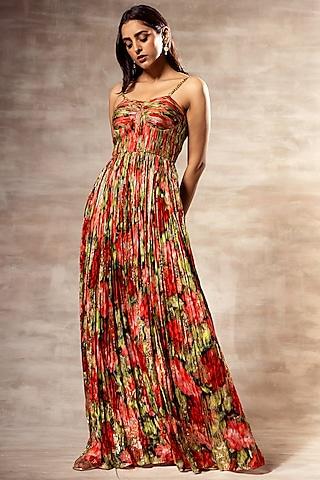 multi-colored printed maxi dress