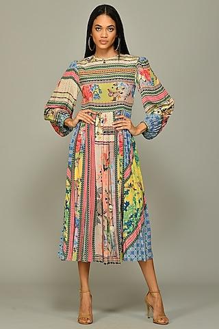 multi-colored printed midi dress