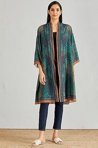 multi colored printed poly muslin kimono cape