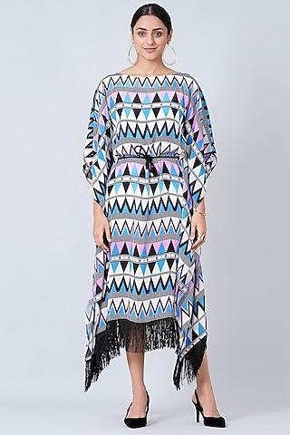 multi-colored printed poncho dress