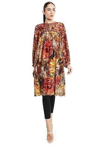 multi colored printed raw silk tunic