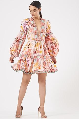 multi-colored printed ruffled dress