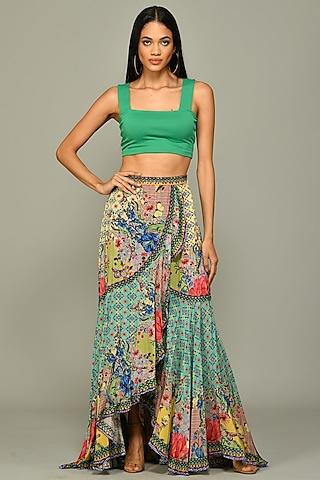 multi-colored printed ruffled maxi skirt
