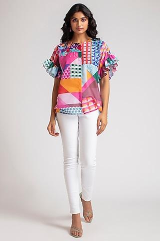 multi colored printed ruffled top with inner