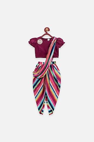 multi-colored printed saree dhoti set for girls