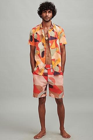 multi-colored printed swim shorts with shirt