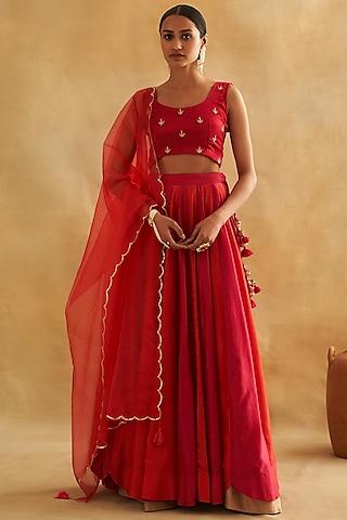 multi-colored pure chanderi silk lehenga set